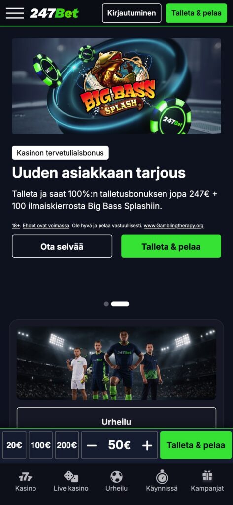 247Bet etusivu mobiilissa