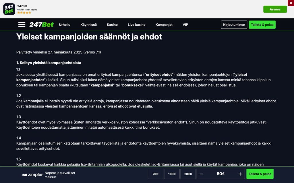 247Bet lisenssi ja ehdot