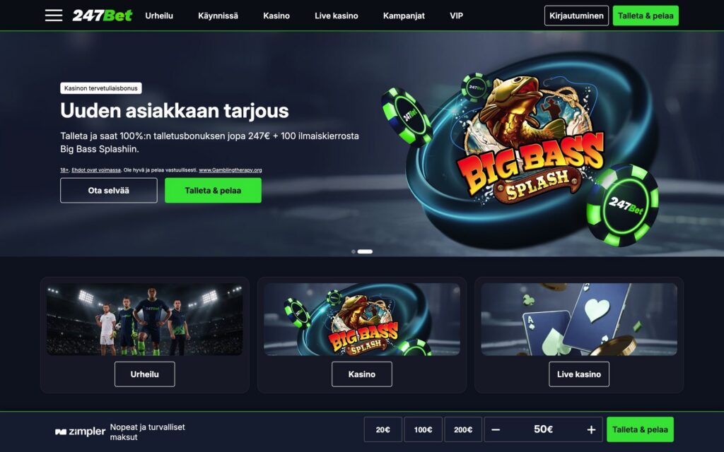 247Bet etusivu ja yleiskuva