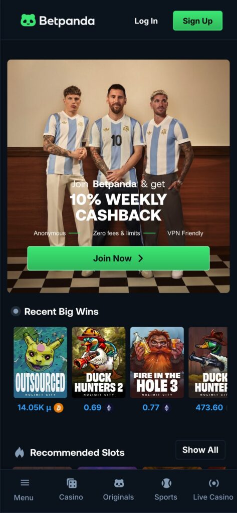 Betpandan etusivu mobiilissa