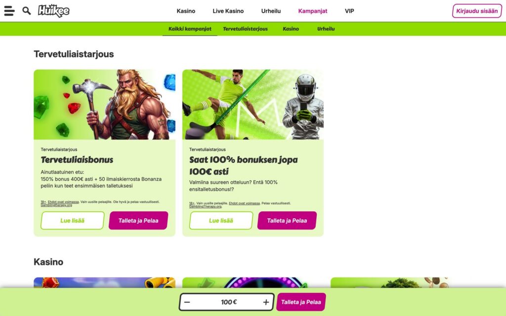 Huikee tarjoukset ja bonukset