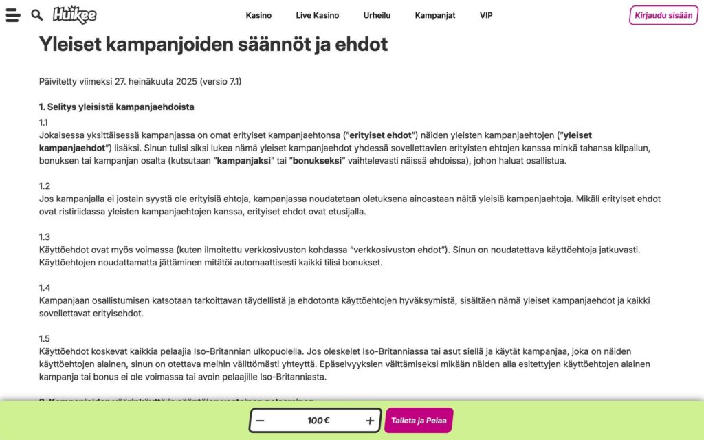 Huikee lisenssi ja ehdot