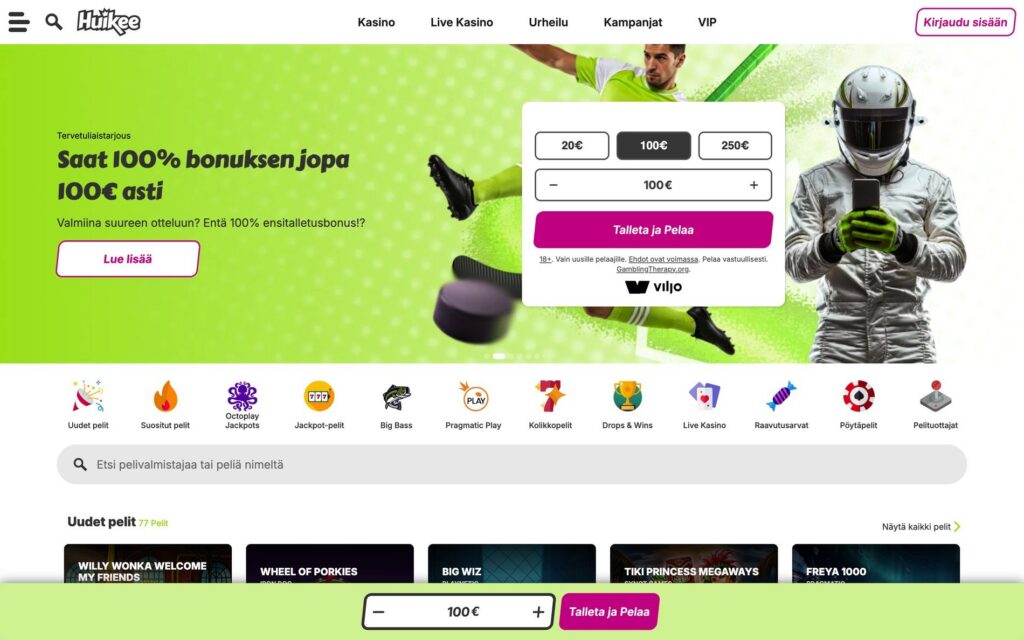 Huikee etusivu ja yleiskuva