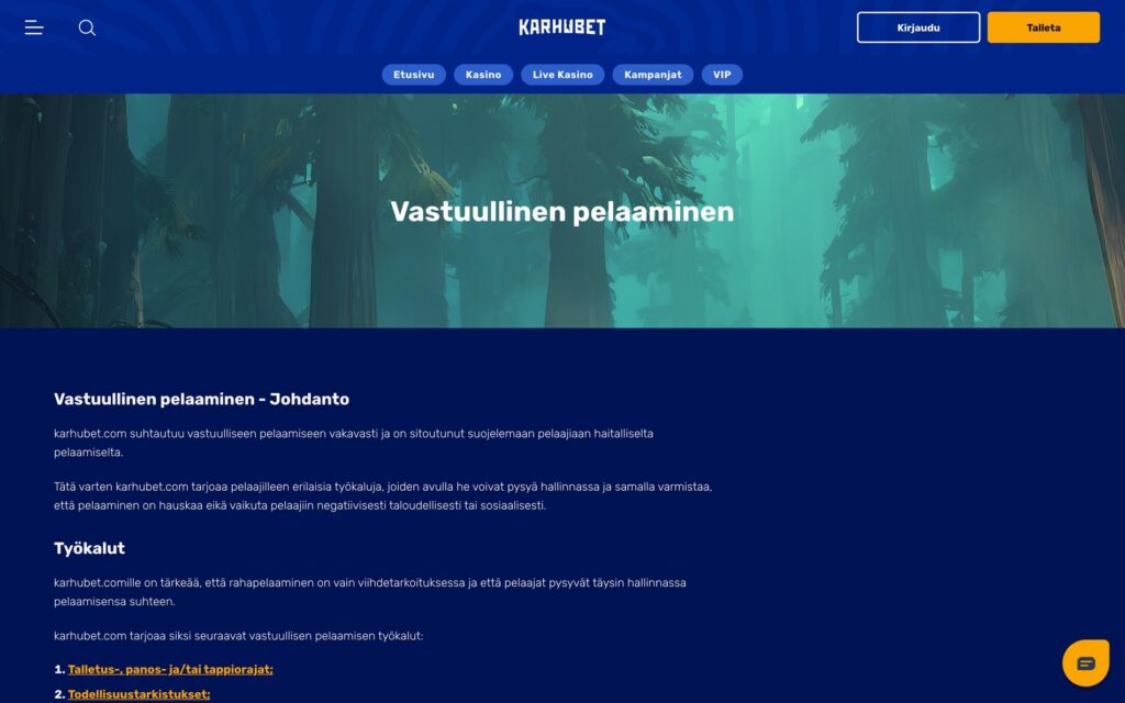 KarhuBet vastuullisen pelaamisen työkalut