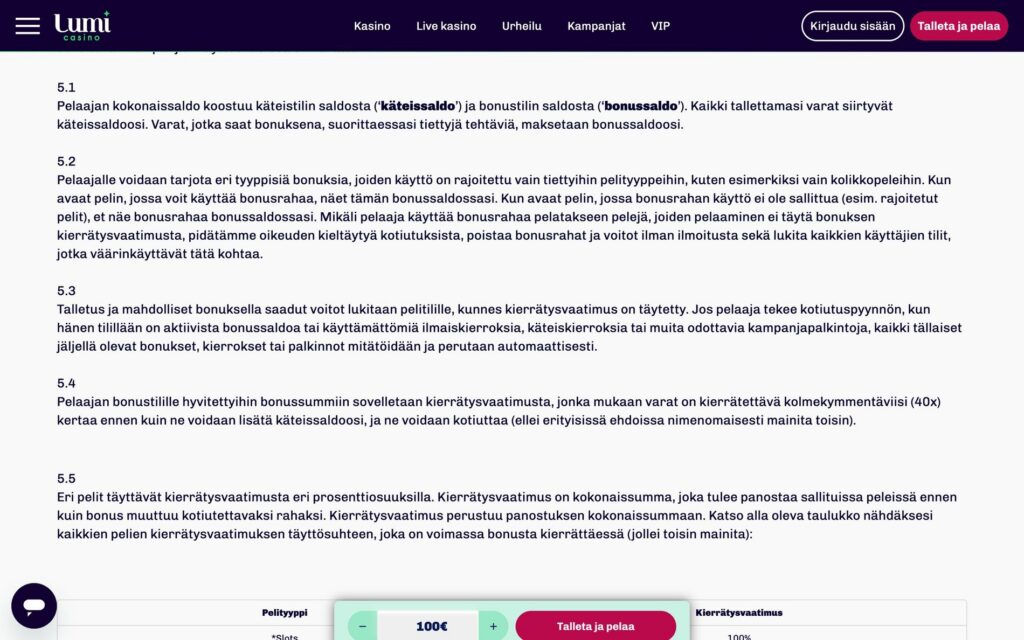 Lumi lisenssi ja ehdot