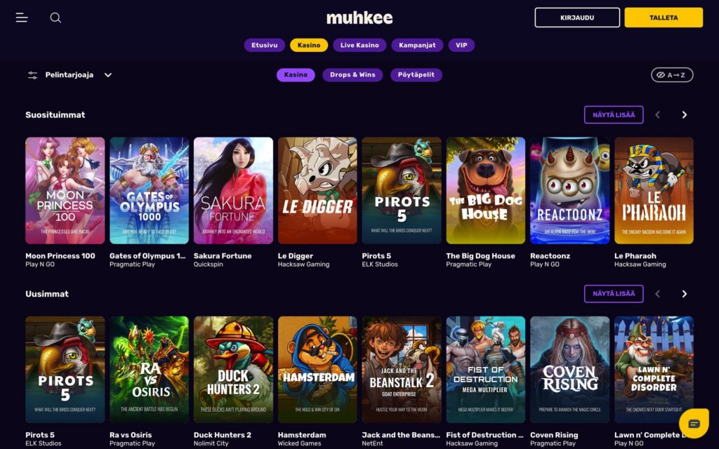 Muhkee kasinoaula ja pelivalikoima
