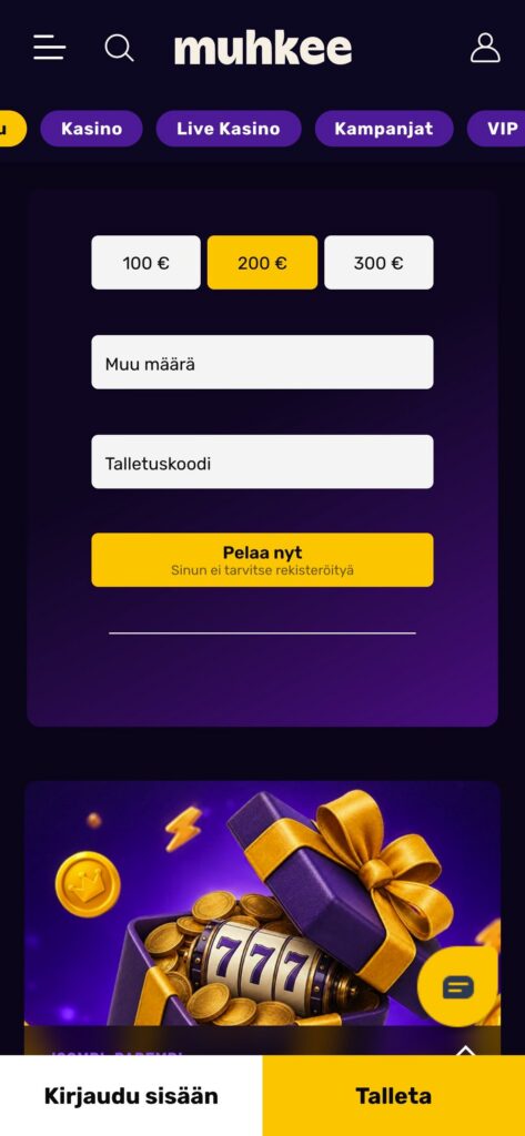 Muhkee etusivu mobiilissa