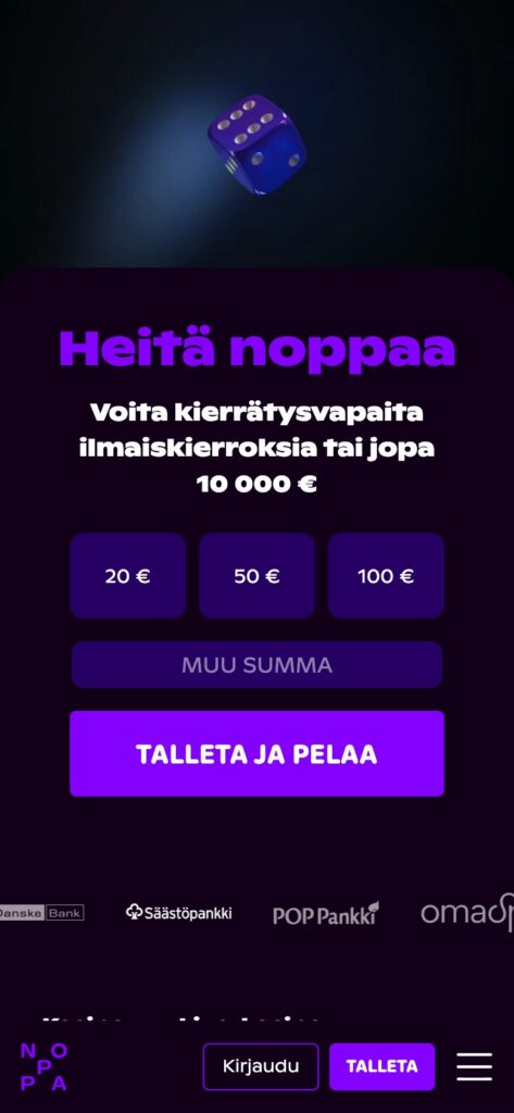 Noppa etusivu mobiilissa