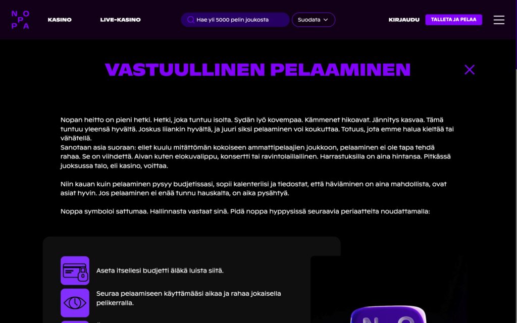 Noppa vastuullisen pelaamisen tyokalut
