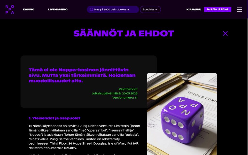 Noppa lisenssi ja saannot