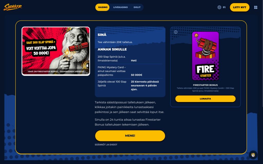 Shokker tervetuliaisbonus ja tarjoukset