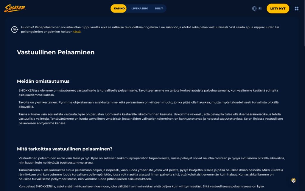 Shokker vastuullisen pelaamisen tyokalut