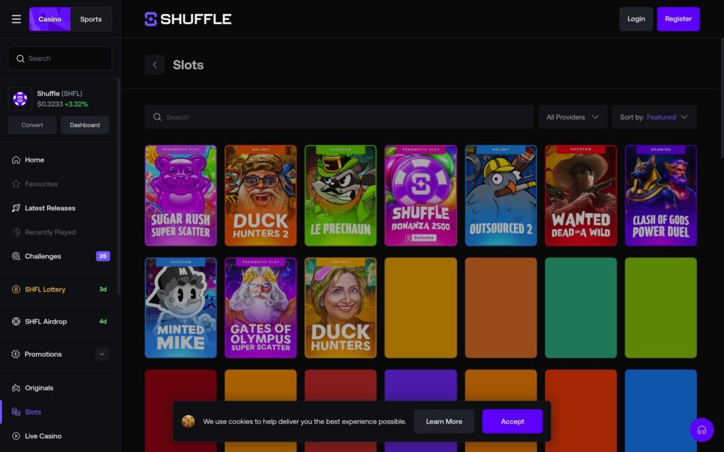 Screenshot of the game lobby at Shuffle