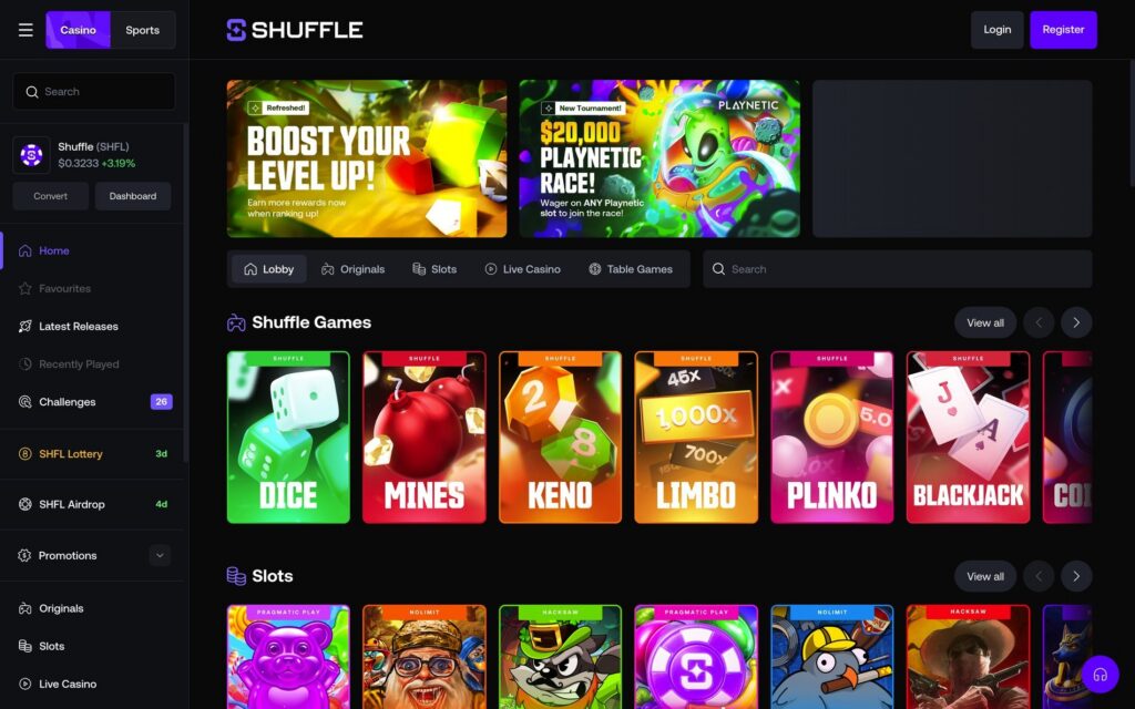 Screenshot of the lobby at Shuffle
