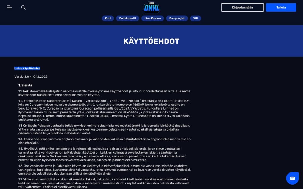 Superonni lisenssi ja ehdot