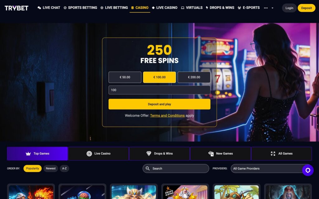 Trybet kasinoaula ja pelivalikoima