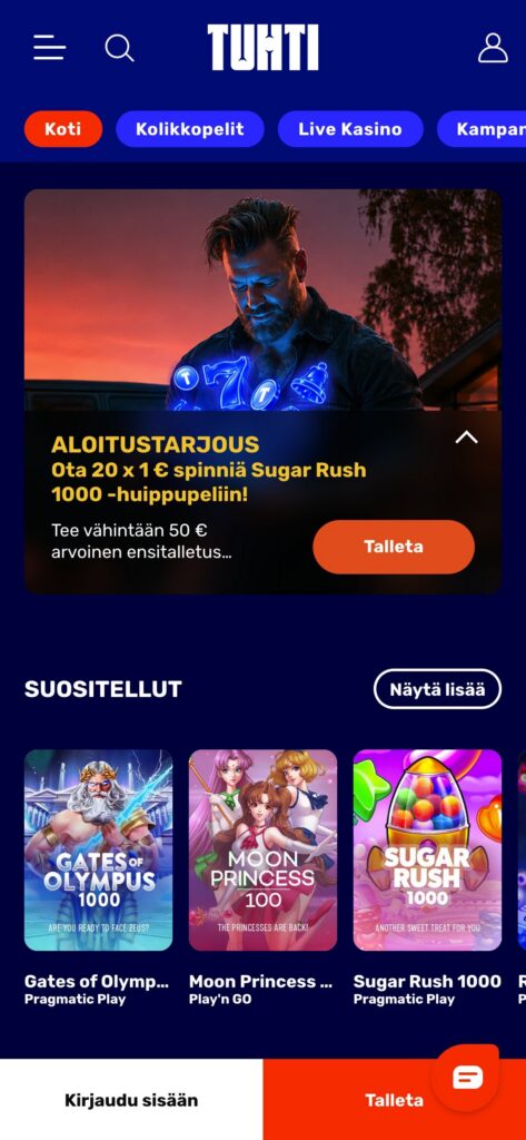 Tuhti etusivu mobiilissa