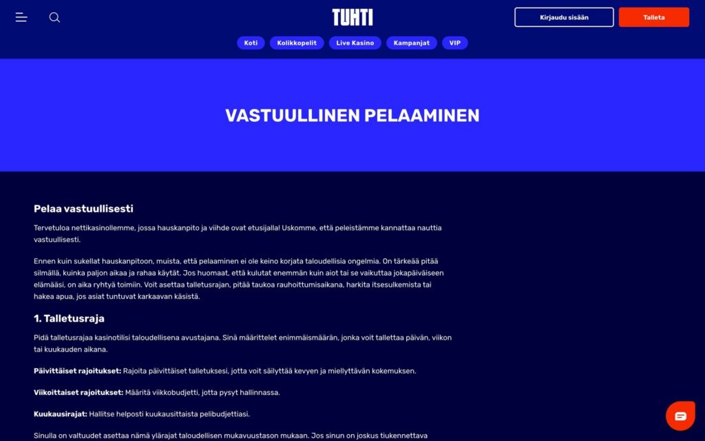 Tuhti vastuullisen pelaamisen työkalut