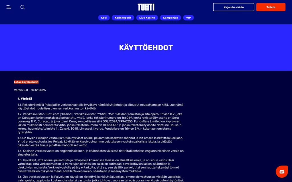Tuhti lisenssi ja ehdot