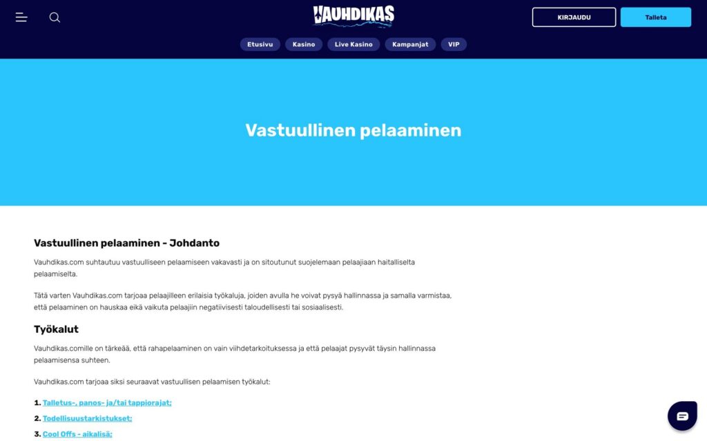 Vauhdikas vastuullisen pelaamisen työkalut