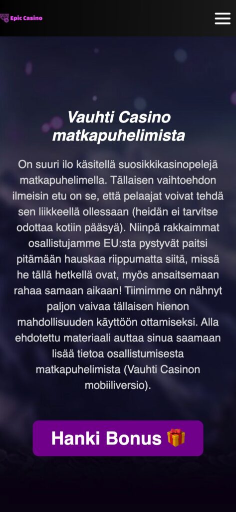 Vauhti etusivu mobiilissa