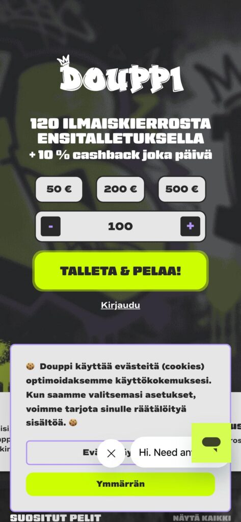 Douppi etusivu mobiilissa