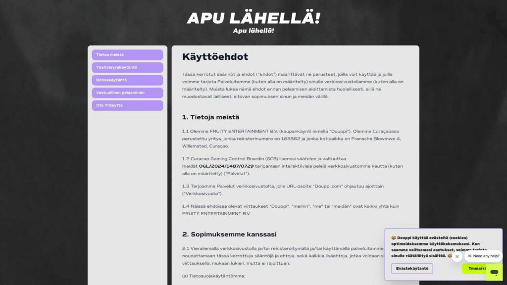 Douppi lisenssi ja ehdot