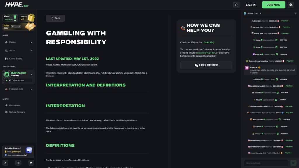 Screenshot of the deposit limit settings at Hype.bet