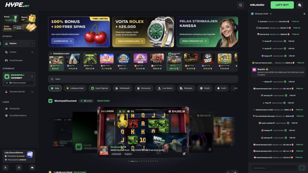 Hype.bet homepage (FI)