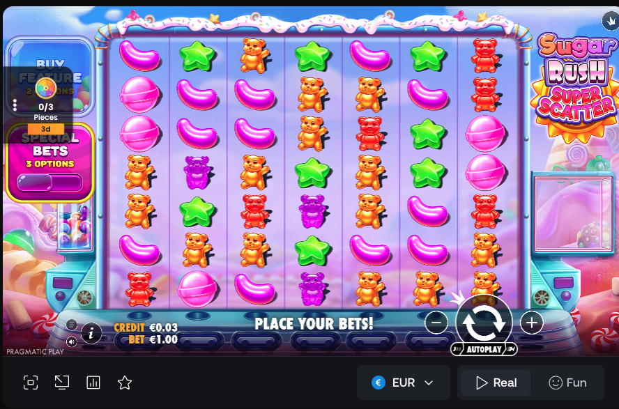 Screenshot of the session on Sugar Rush Super Scatter