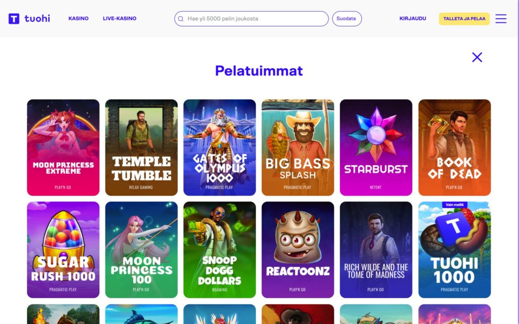 Tuohi kasinoaula ja pelivalikoima